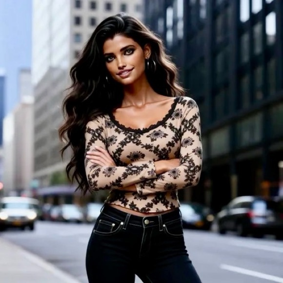 NWT Small Dolls Kill Delia’s Sweetest Sound Mesh Top Tan w/ Black Velvet Roses - Picture 4 of 12